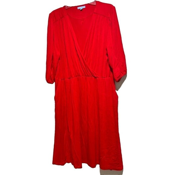 Draper James Womens Fit & Flare Dress 2XL Red 3/4 Sleeve Surplice Neck Pockets - Picture 1 of 9
